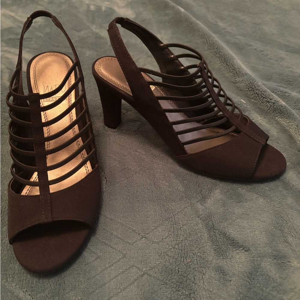 Women's Black Strappy Slingback Heels